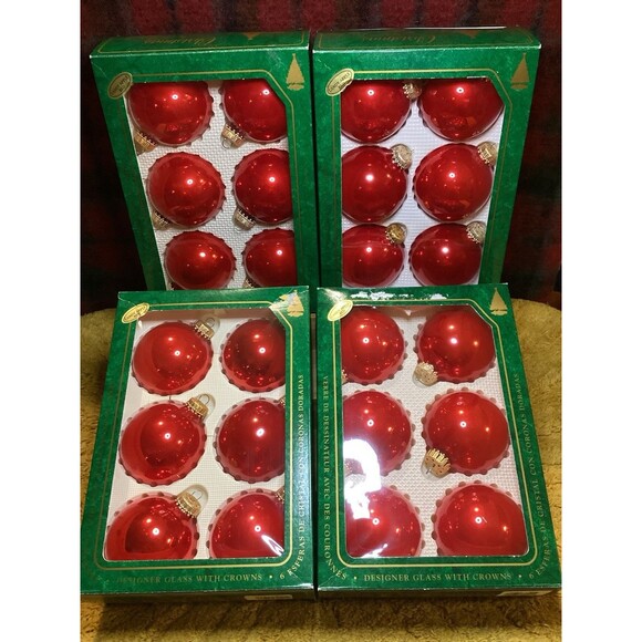 Christmas By Krebs Designer Glass Bulb Ornaments Candy Apple Red 6 Bulbs Per Box - Picture 1 of 12